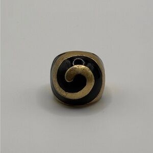 Lia Sophia Gold-Tone Black Enamel Swirl Statement Ring Size 6